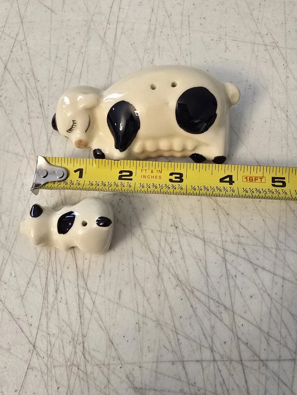 Vintage Ceramic Momma Pig and Baby White and Black Salt and Pepper Shakers